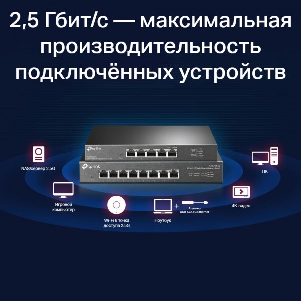 TP-Link Настольный коммутатор с 5 портами 2,5 Гбит/с TP-Link Настольный коммутатор с 5 портами 2,5 Гбит/с