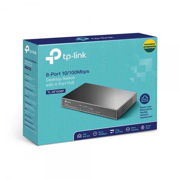 TP-Link 8-портовый 10/100 Мбит/с настольный коммутатор с 4 портами PoE