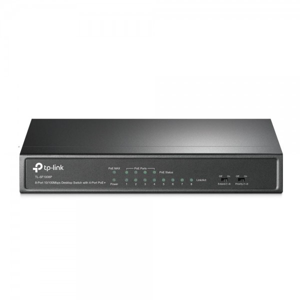 TP-Link 8-портовый настольный 10/100 Мбит/с коммутатор с 4 портами PoE+ TP-Link 8-портовый настольный 10/100 Мбит/с коммутатор с 4 портами PoE+