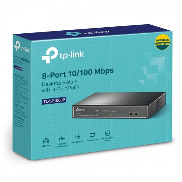 TP-Link 8-портовый настольный 10/100 Мбит/с коммутатор с 4 портами PoE+ TP-Link 8-портовый настольный 10/100 Мбит/с коммутатор с 4 портами PoE+