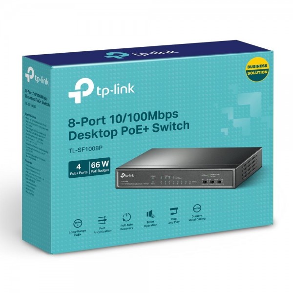 TP-Link Настольный коммутатор с 8 портами 10/100 Мбит/с (4 порта PoE+)