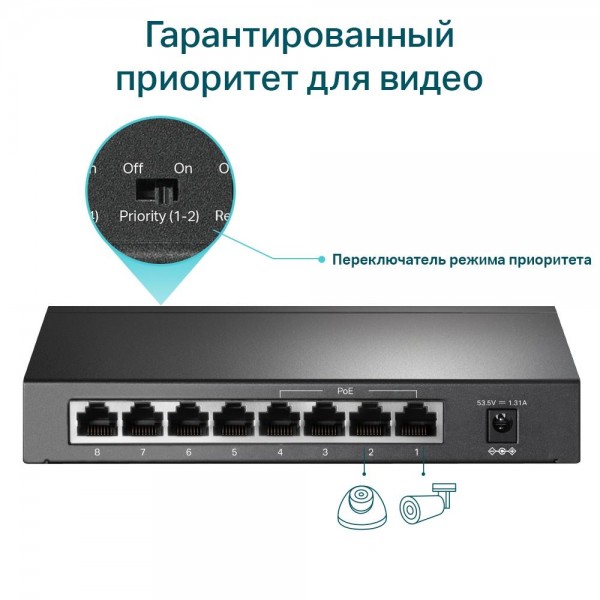 TP-Link Настольный коммутатор с 8 портами 10/100 Мбит/с (4 порта PoE+)