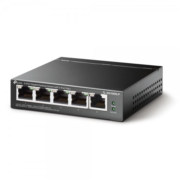 TP-Link Настольный коммутатор с 5 гигабитными портами (4 порта PoE+) TP-Link Настольный коммутатор с 5 гигабитными портами (4 порта PoE+)