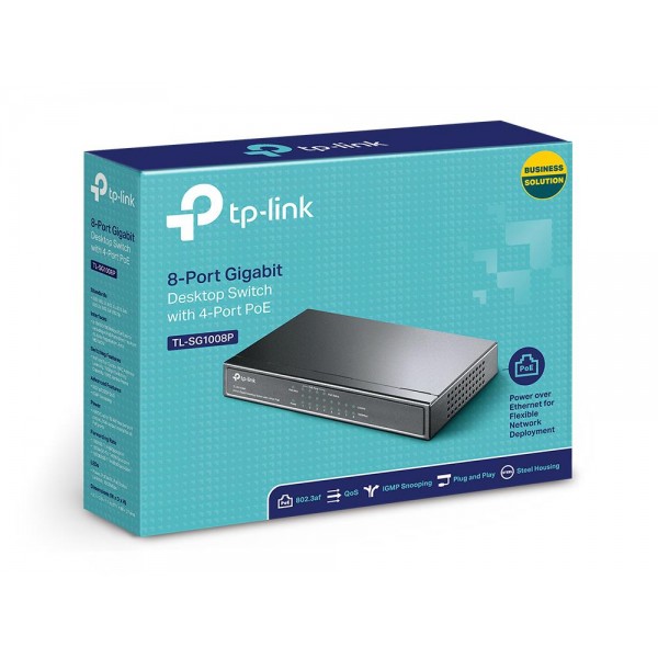 TP-Link 8-портовый гигабитный настольный коммутатор с 4 портами PoE TP-Link 8-портовый гигабитный настольный коммутатор с 4 портами PoE
