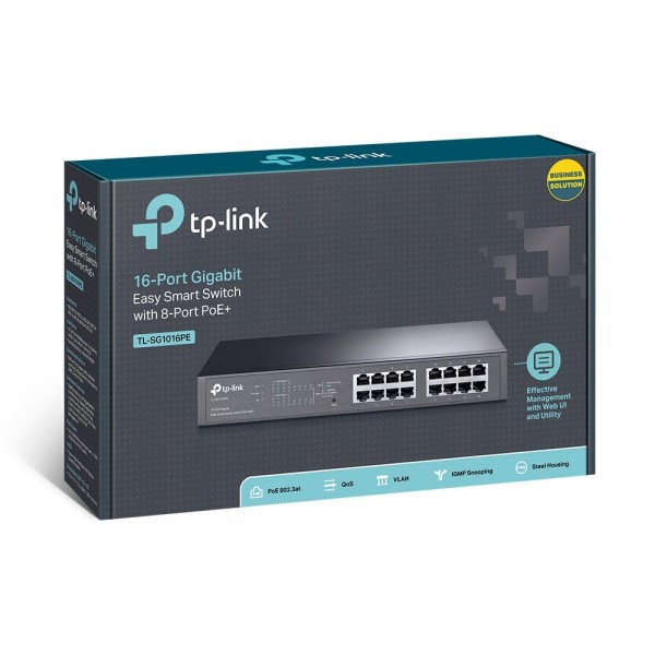 TP-Link Easy Smart гигабитный 16‑портовый коммутатор с 8 портами PoE+