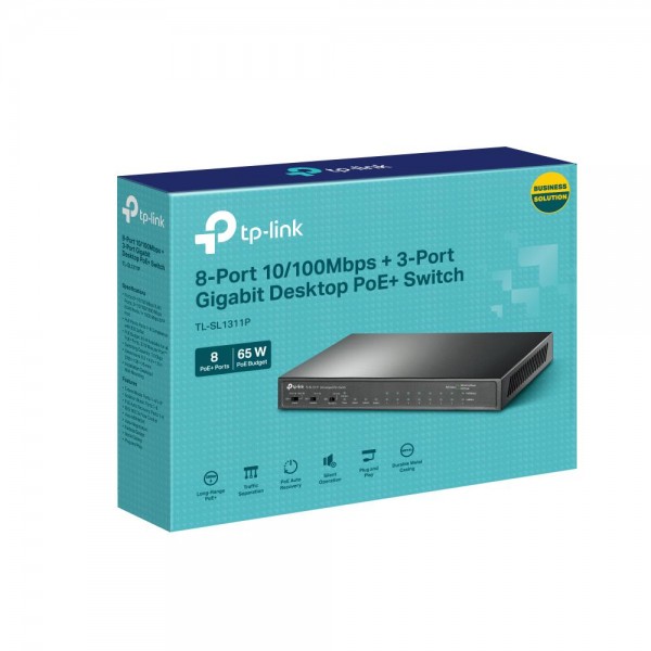 TP-Link Настольный коммутатор с 8 портами 10/100 Мбит/с, 2 гигабитными портами и гигабитным портом SFP
