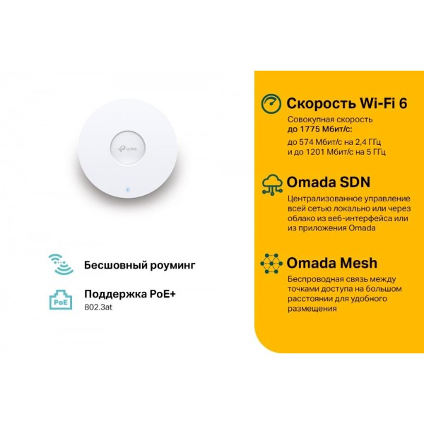 TP-Link AX1800 Потолочная точка доступа Wi‑Fi 6 TP-Link AX1800 Потолочная точка доступа Wi‑Fi 6