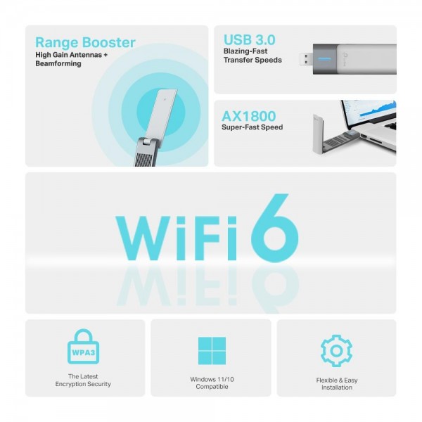TP-Link Двухдиапазонный USB‑адаптер высокого усиления с поддержкой Wi‑Fi AX1800 TP-Link Двухдиапазонный USB‑адаптер высокого усиления с поддержкой Wi‑Fi AX1800