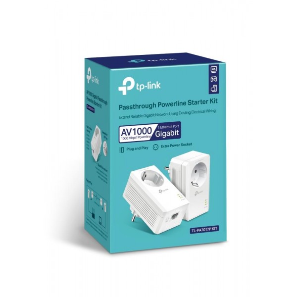 TP-Link Комплект гигабитных адаптеров Powerline AV1000 со встроенной розеткой