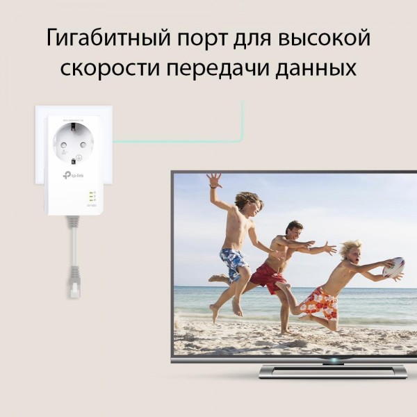 TP-Link Комплект гигабитных адаптеров Powerline AV1000 со встроенной розеткой