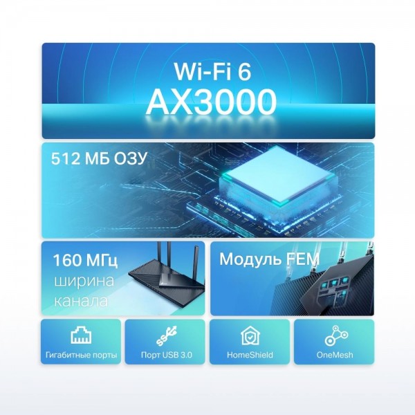 TP-Link Двухдиапазонный гигабитный Wi‑Fi роутер AX3000 с поддержкой Mesh