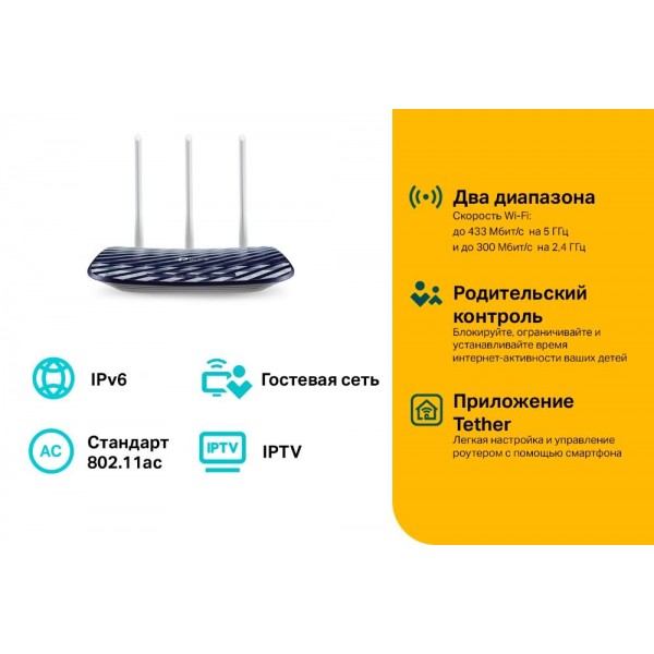TP-Link Двухдиапазонный Wi-Fi роутер AC750 TP-Link Двухдиапазонный Wi-Fi роутер AC750